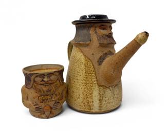 72 StonewareFiguralTeapotMugSignedMendezFolkArtPottery
