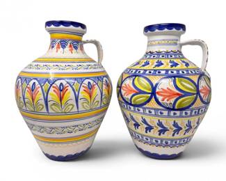 45 LargeHandPaintedCeramicVasesColorfulFolkArtStylePair