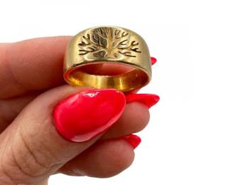 1 14KGoldMensRingEngravedTreeDesign672g