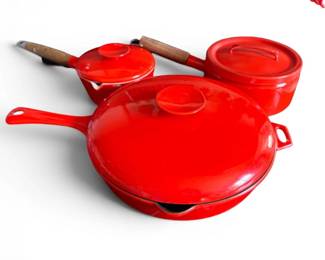 107 CopcoRedEnamelCastIronCookwareSetPanPotSaucepan