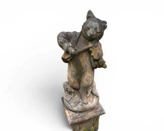 113 ConcreteCatViolinStatueGardenFigurewBaseTwoPieceDesign