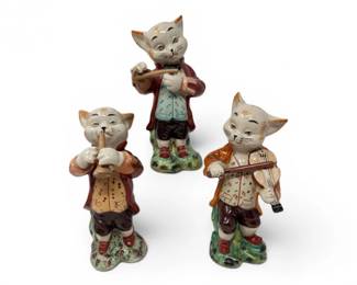 34 Setof3VintageCeramicCatMusicianFigurines