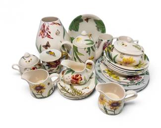 6 SpodeFloralDinnerwareSetTeapotPlatesBowlsCreamSugar