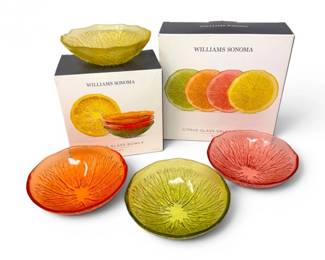49 WilliamsSonomaCitrusGlassSaladPlatesBowlsSetNewinBox