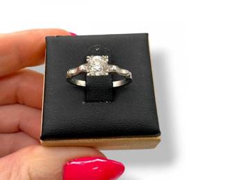 120 Antique10KWhiteGoldRingSize6wClearStone