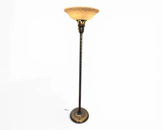 89 VintageTorchiereFloorLampwFrostedGlassShadeTwistedColumn