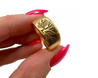 2 14KGoldWomensRingEngravedTreeDesignSize7632g