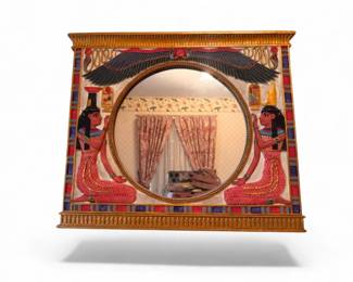 44 EgyptianRevivalWallMirrorwWingedScarabFiguralFrame