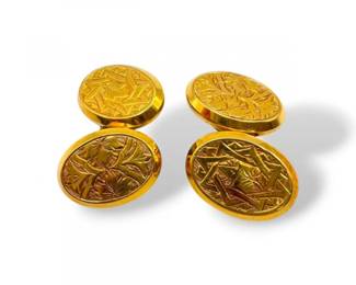 122 9KGoldCufflinksOvalEngravedDesign406g