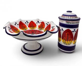 24 ArteDItaliaItalianPotteryPedestalBowlLiddedCanister