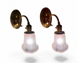 22 AntiqueWallSconceswEtchedGlassShadesBrassArms