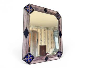 28 LargeStainedGlassWallMirrorwGeometricDesignHeavy