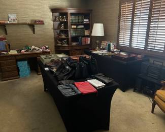 Shoes, desk and right bookcase