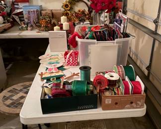 Gift bags, ribbon, craft items, candles