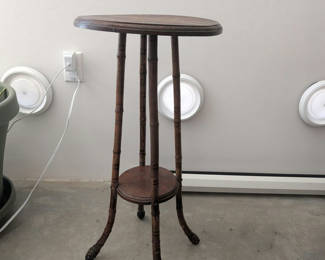 Lot 21: Antique Victorian Mottled Bamboo & Oak Two-Tier Table 