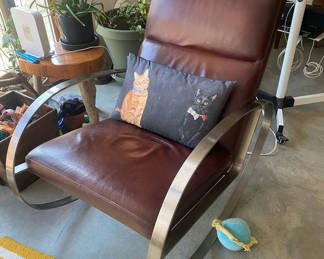 Lot 6: Mid Century Modern Sculptural Chrome and Leather Rocking Chair 