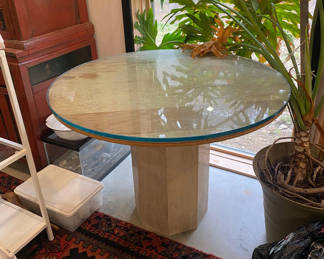Lot 77: Glass Table with Travertine Base