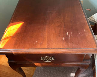 Lot 120: Dark wood end table with one drawer