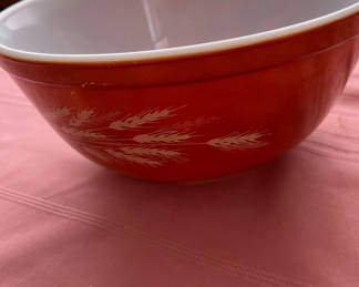 Lot 41: Red Pyrex bowl with wheat motif
