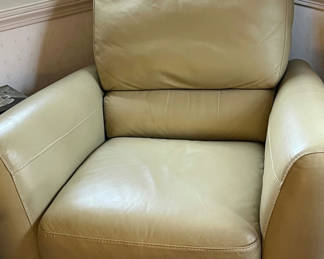 Lot 54: Cream leather armchair 37”