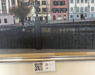 Lot 98: European riverside town painting