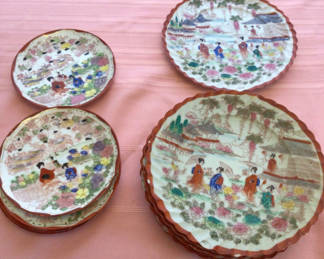Lot 51: Decorative Japanese porcelain plates with scenic transfers