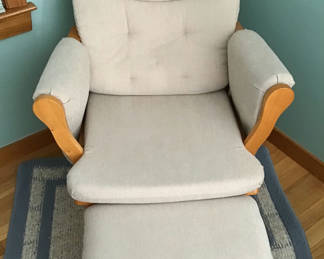Lot 150: Beige upholstered rocking chair with ottoman - Excellent condition