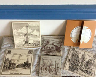 Lot 96: Set of square vintage Dutch town engraved trivets