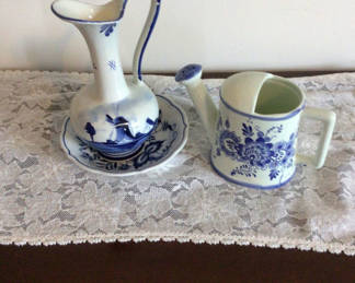 Lot 110: Blue-and-White Delftware Pitcher, Creamer, and Bowl