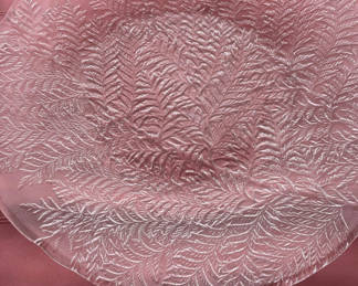 Lot 43: Clear fern-etched glass plate and clear glass plate with floral pattern