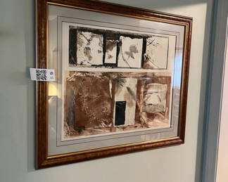 Lot 65: Abstract geometric artwork in a gold frame