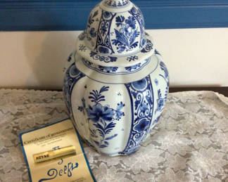 Lot 99: Blue and White Delftware Jar with Lid