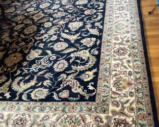 Lot 97: Navy Blue Oriental Area Rug with Floral Border