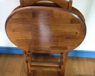 Lot 92: Oval wooden folding tables on folding stand