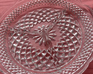 Lot 42: Crystal decanters, cut-glass dish, and floral porcelain gravy boat with saucer