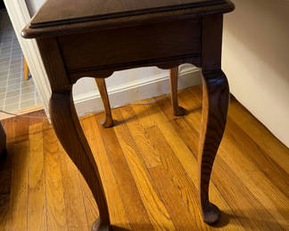 Lot 61: Wooden end table with drawer and cabriole legs 23x23x14 1/2