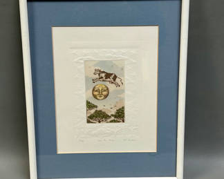 Lot 12: Rachel Badeau's "Over The Moon" etching, artist-signed and numbered 118/400