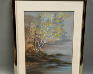 Lot 4: Signed Irma P. Morse Pastel Landscape River Drawing 