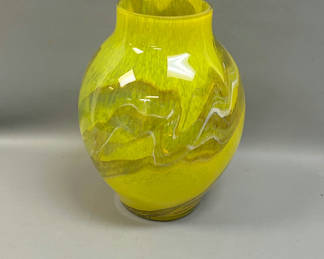 Lot 57: Hand Blown Art Glass Yellow Vase Swirl Pattern 