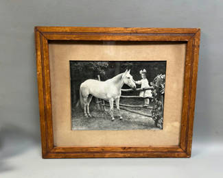 Lot 24: Vintage Photo Young Girl Patting a Horse
