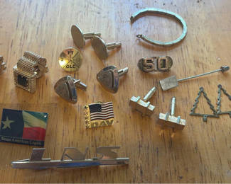 Lot 273: Assorted cufflinks, pins, tie accessories, and bracelet