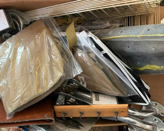 Lot 21: Assorted hardware, electrical accessories, and compression socks