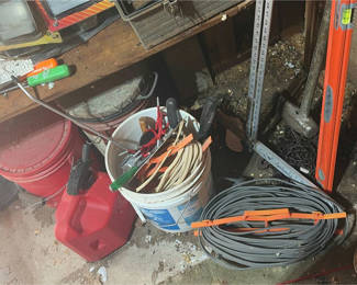 Lot 236: tool collection with boxes, cords, levels and hardware
