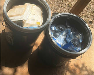 Lot 227: Assorted workshop waste and welding supplies in trash containers