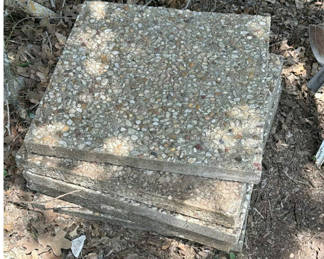 Lot 130: Stacked exposed-aggregate concrete slabs and stone pavers