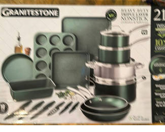 Lot 106: GraniteStone 21-Piece Heavy-Duty Triple-Layer Nonstick Cookware Set