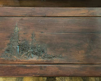 Lot 289: Antique wooden cabinet with carved front panel
