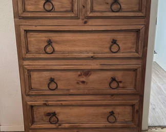 Lot 2: Rustic pine bedroom furniture set with dresser, nightstands, and bed frame