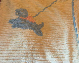 Lot 293: Cream Chenille Throw with Blue Embroidery