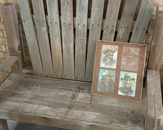 Lot 122: Rustic wooden chair with four-photo collage frame